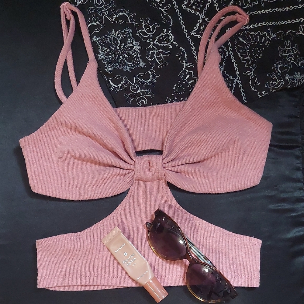 Women's Pink Cut Out Crop Tank Top Medium Summer Trendy Boutique